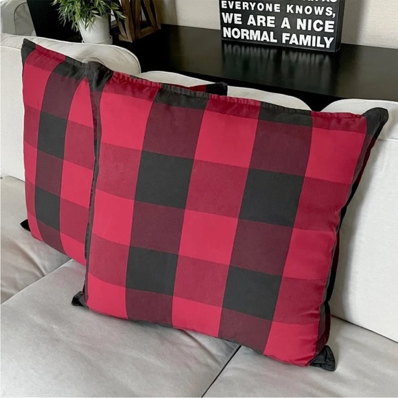 2 Pottery Barn BUFFALO PLAID Checked Red Black 24